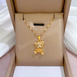 316L Roestvrij Staal Romantische Zoete 3D Geometrische Kristallen Beer Ketting Voor Elegante Vrouwen Vrouwelijke Kettingen Sieraden Accseeories