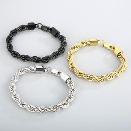 Pulsera de cadena de cuerda de acero inoxidable 316L Brazalete chapado en oro de 18 quilates