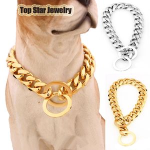 Chaîne pour animaux de compagnie en acier inoxydable 316L à maillons torsadés Sangle pour chiots Collier pour grand chien Chaînes Mimi Accessoires pour cou d'animaux Or Argent 1,9 cm 10 tailles