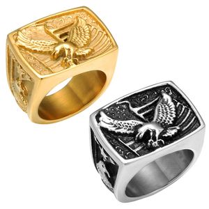 316l en acier inoxydable Military Punk gothique or argent national oiseaux anneaux d'oiseau des États-Unis Le pygargue à tête blanche USA Rings Bijoux