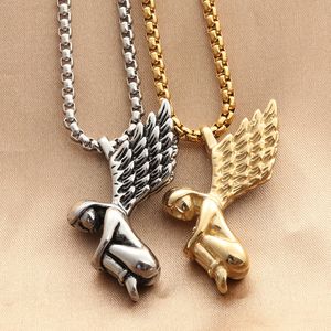 316L En Acier Inoxydable Ailes D'ange Pendentif Petit Angeles Pièce Collier Pour Hommes Femmes Hip Hop Charme Bijoux Rappeur Punk Fournitures