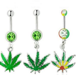 316L Chirurgisch roestvrij staal Crystal Rhinestone Belly Button Navel Bar Ringen Nieuwe Body Piercing Sieraden Bennings Maple Leaf Charms