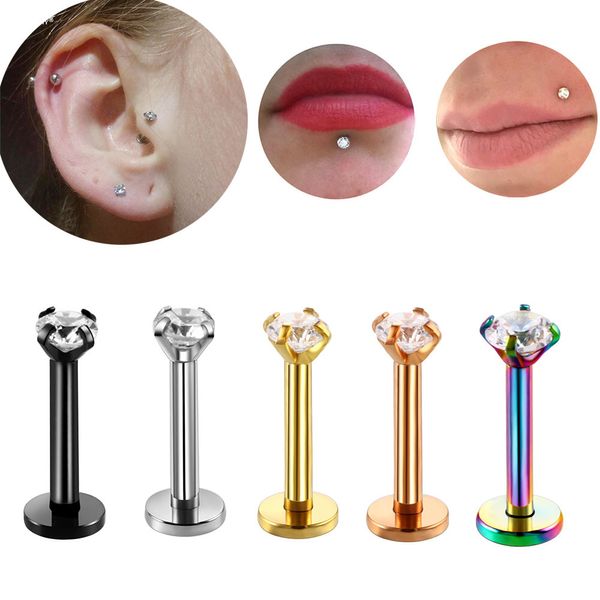 316L Acier Chirurgical Nez Langue Bar Sourcil Labret Piercing Lèvre Anneau Tragus Helix Boucle D'oreille Stud Bijoux