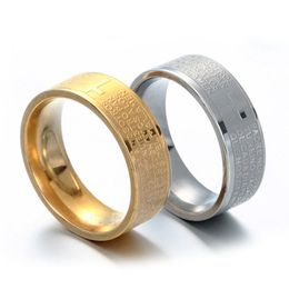 316L titanium rvs bijbel christelijke ring voor mannen vrouwen spaans brief kruis ring god religieuze ringen mode-sieraden groothandel