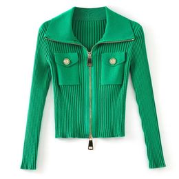 319 2023 Runway Summer Brand Same Style Sweater Lange Mouw Crew Neck Cardigan Fashion Cleren Wit Zwart Green High Quality Womens Weilanzhi12