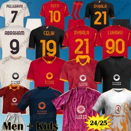 24 25 As Roma Soccer Jersey Dybala Belotti Football Shirts Llorente Lukaku Kits Totti 2024 Cristante Asroma Shirts Men Kids Uniformen Maglia Roma Jersey Maglie Calcio