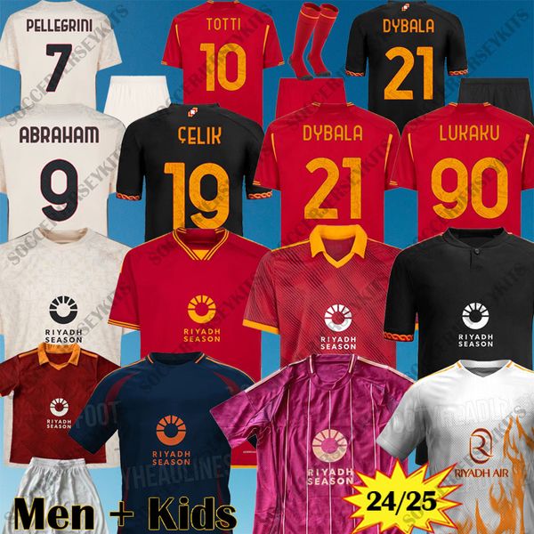 maillot de foot AS Roma Jersey DYBALA BELOTTI asroma Chemises de football LLORENTE PELLEGRINI ABRAHAM LUKAKU kits TOTTI ROMA Chemises SHAARAWY Hommes Enfants Uniformes