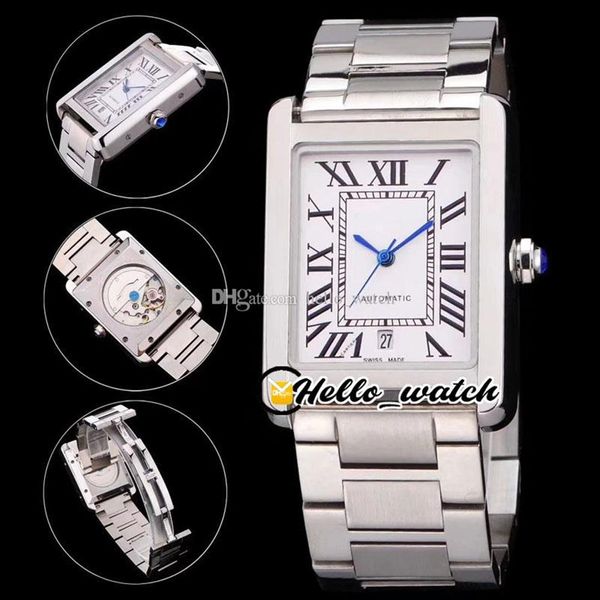 Montres 31 mm 5200028 Extra Large A2813 Montre automatique pour homme Cadran blanc Noir Roma Aiguilles bleues Bracelet en acier inoxydable Bonjour Watch249A