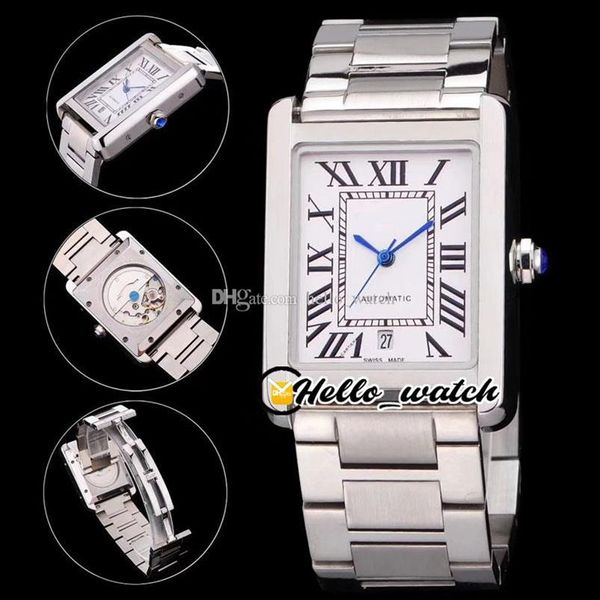 Montres 31 mm 5200028 Extra Large A2813 Montre automatique pour homme Cadran blanc Noir Roma Aiguilles bleues Bracelet en acier inoxydable Bonjour Watch249H