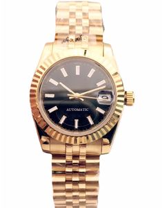 31 mm damespolshorloge Lady automatisch mechanisch horloge goud zwart roestvrijstalen band vouwgesp