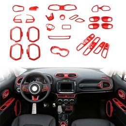 31 stks Rode ABS Auto Centrale Controle Gear Interieur Decoratie Cover Trim Kit voor Jeep Renegade 2016-2019