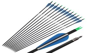 31quot Carbon Arrow wervelkolom 340 met blauwe veer koolstofpijl voor samengestelde boog pijl -oefening jagen 7796844