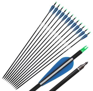 Flèche de carbone 31quot Spine 340 avec flèche bleue en carbone en plumes pour la flèche d'arc composée chasse 9625970
