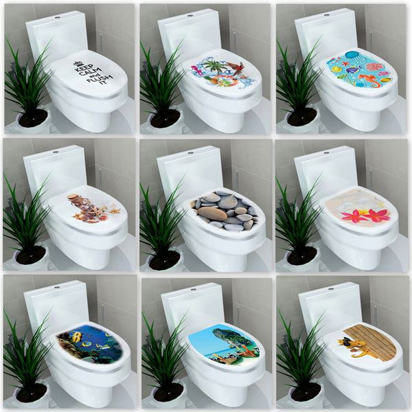 32*39cm autocollant WC piédestal Pan couverture autocollant toilette tabouret Commode autocollant décor à la maison Bathroon décor 3D imprimé fleur vue
