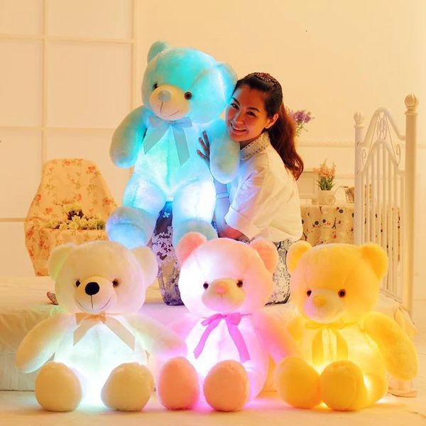 32-75 cm lumineux créatif éclairer LED ours en peluche animal en peluche jouet coloré brillant ours en peluche cadeau de noël pour enfant 240113