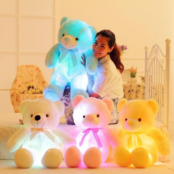 32-75 cm lumineux créatif éclairer LED ours en peluche animal en peluche jouet coloré brillant ours en peluche cadeau de noël pour enfant 240118