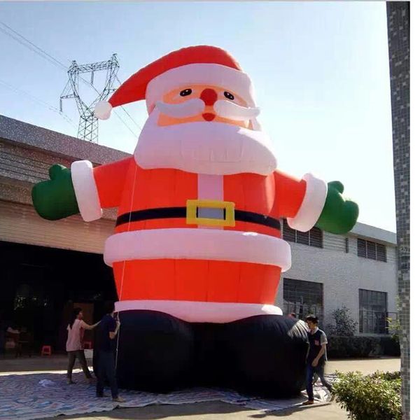 32.8 pies High Giant Christmas Inflable Santa Claus con cinturones de guantes verdes soplador para decoraciones al aire libre