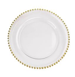 32 cm Ronde Perle Plaqué Plats Assiettes En Verre Transparent Western Alimentaire Rembourrage Plaque De Mariage Table Décoration Cuisine Outils q6