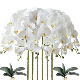 Fleurs de Phalaenopsis artificielles de 32 pouces, 9 têtes d'orchidées artificielles, fleurs de papillon, plantes à tige pour la décoration de la maison, 6 pièces, 240309