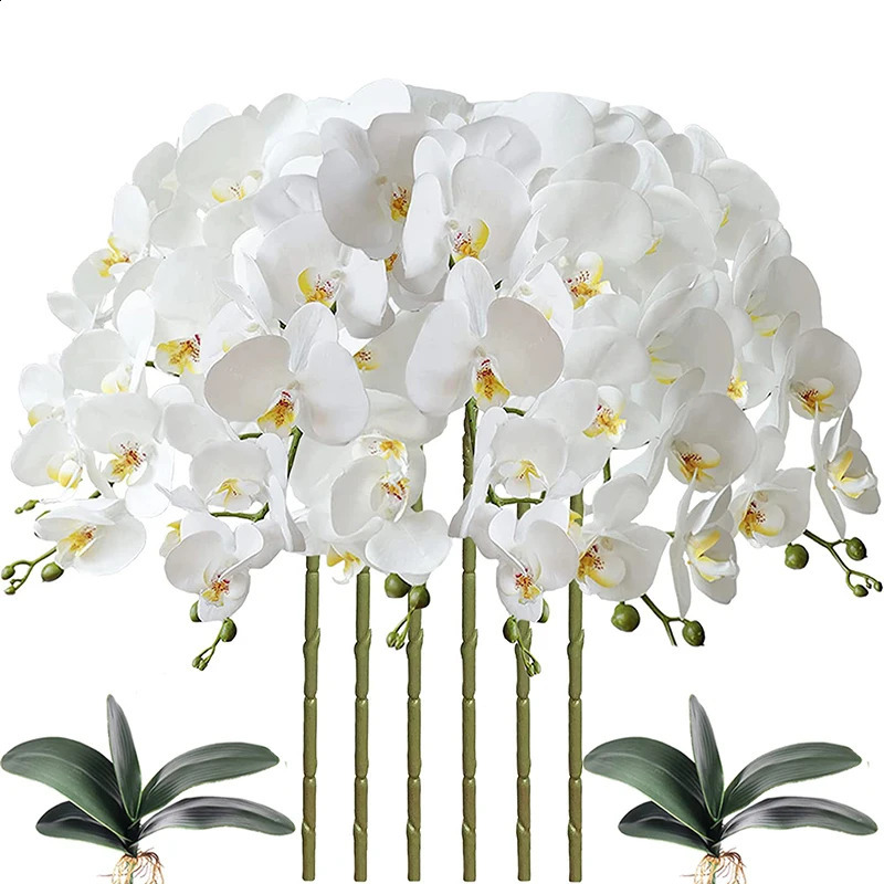 32 Polegada Flores Phalaenopsis Artificiais 9 Cabeças Plantas de Haste de Borboleta de Orquídea para Decoração de Casa 6 PCS 240127