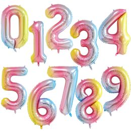 Ballons d'anniversaire en aluminium de 32 pouces, chiffres, décorations de fête de mariage, joyeux anniversaire, ballons pour enfants, anniversaire 0-9