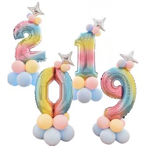 Juego de globos de papel de aluminio con número degradado de 32 pulgadas, suministros para eventos de 0 a 9 años, corona para niños y niñas, globo para fiesta de feliz cumpleaños, decoración para fiesta de bienvenida de bebé