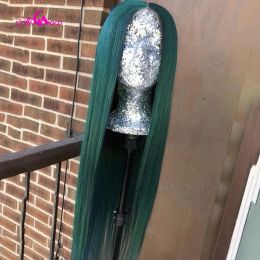 32 pouces Green Ringue Human Hair Wig Brésilien Remy Hair Lace Lace Front Heuvrages Human Perreaux Précarrette 13x6 1B Green Lace