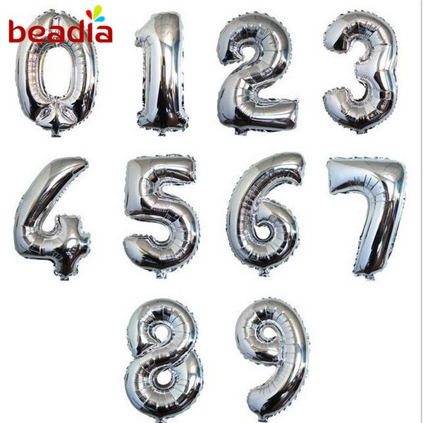 32 pulgadas Goldsilver Números Foil Foil Digit Decoración de la boda de la boda Decoración de la boda Helium Air Baloons para suministros de eventos de celebración