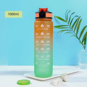 Bouteille d'eau de 32 oz avec Times to Drink and Straw Gradient Drinking Sports Water Cup 1000ML jaune