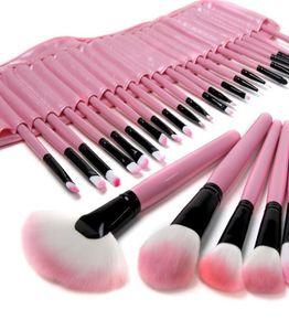 32 STUKS Roze Wol Make-up Kwasten Gereedschap Set met PU Lederen Etui Cosmetische Gezichtsmake-up Borstel Kit5133031