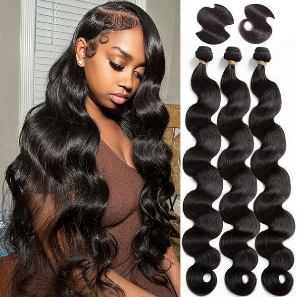 Mèches indiennes naturelles Body Wave, 32 pouces, extensions de cheveux épais, Double trame, offre brute