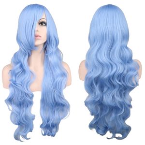 32" Long Lolita Synthetic Wig Women Curly Light Blue Hair Wig Anime Cosplay wig