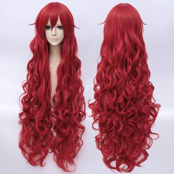 32 Cheveux rouges longs bouclés pour Houseki no Kuni Padparadscha Anime Wig + Cap Cosplay