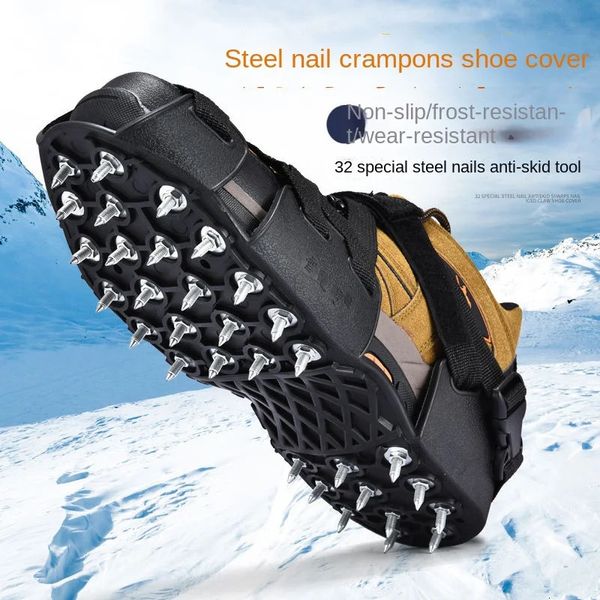 32 dents clou pince à glace chaussures à pointes en acier anti-dérapant pour la marche sur neige couvre-chaussures crampons à neige Crampons poignées bottes d'escalade 240105