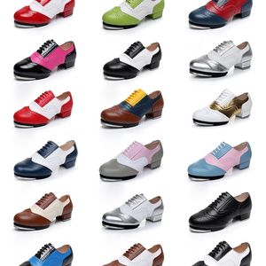 320 lederen aankomst Women Echte nieuwe veter mannen Dance Vintage Style Quality Split Sols Tap Dancing Shoes 201017 934 913