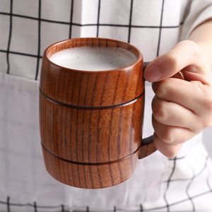 320 ml grote houten kopjes met handvat Chinese stijl houten mug koffie melk wijn bier theekopje drink tumbler drinkware groothandel 240428