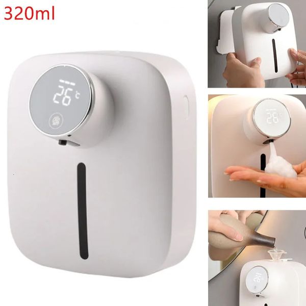 Dispensador automático de jabón de montaje en pared de 320ML, máquina de espuma líquida, Sensor infrarrojo sin contacto, accesorios de baño 240105