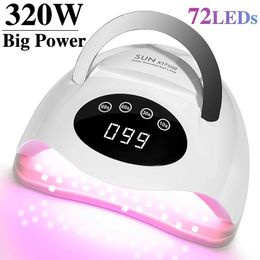 320w sèche-linge UV pour les ongles Polon de gel avec 72 perles de lampes 4 Timer Réglage HD Écran d'affichage Auto Capteur de lampe à ongles professionnels 240416