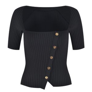 322 2023 Springmerk Same Style Sweater Sweater Korte Mouw Zwart Wit Squared Neck Cardigan Fashion Dameskleding Hoge kwaliteit Dames YL7