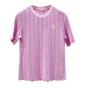 325 2024 Runway zomer merk dezelfde stijl trui korte mouw roze crew nek mode kleding hoge kwaliteit dames qiahe