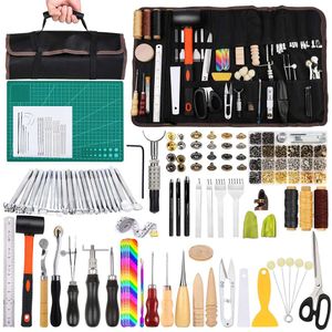 Kit d'outillage de 328 pièces, avec manuel, fournitures d'outils de travail, outils de tampons en cuir, kit de rainures et de rivets, adapté aux débutants et aux professionnels