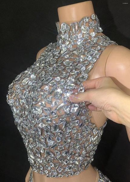 329 jupes cristaux scintillants haut dos nu jupe courte deux pièces Sexy maille transparente célébrer soirée bal robe d'anniversaire