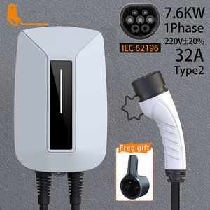 32A 7KW 1PHASE EV Chargeur Type2 Plug Plug Evse Wallbox IEC62196-2 Polde 5m Câble Wallmount Station de charge pour voiture électrique