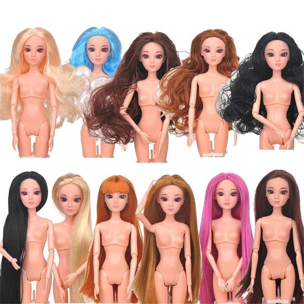 32CM 1/6 BJD Doll 12 yeux 3D articulés mobiles droits et incurvés poupées de cheveux multicolores jouets F 220822