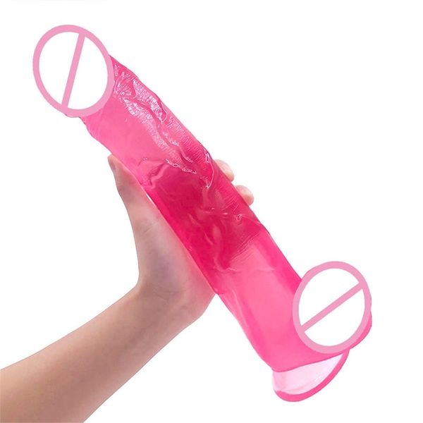 32 cm 12 pulgadas Realista Super Big Dildo Flexible Pene Dick con fuerte ventosa Enorme Dildos Cock Producto adulto del sexo para mujeres 220818