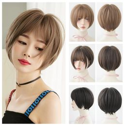 32 cm Wig Femme courte Bob Hair Air Brun Brown Full Head Cover Short Broken Simulation Naturel Fibre Fibre Hair Party Pierre 240407