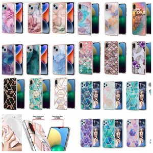 32Designs Marble Soft IMD TPU Chromed Cases pour iPhone 15 Pro Max 14 Plus 13 12 11 Samsung S23 FE A24 Fashion Flower Ocean Bling Scale Placage Granite Stone Back Cover