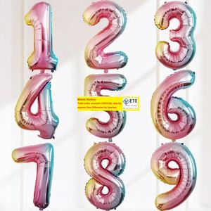 Globos de aluminio con números de arcoíris de 32 pulgadas, globos de helio de dígitos grandes, decoraciones para bodas, suministros de fiesta de cumpleaños, Baby Shower