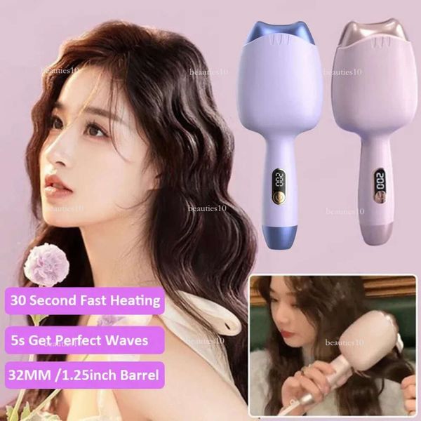 Rouleau d'oeuf de 32 mm ondule Purple Wand Professional 2 Barrel Curling Iron Hair Curler Crimper Waver Styling Tools