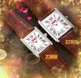 32 mm herenhorloge uit de Romeinse tankserie Echt leer 28 mm dames rosé goud zilveren kast Auto datum klok kwarts vierkant gezicht liefhebbers montre de luxe horloges geschenken